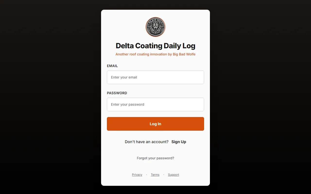Delta Coating Daily Log live sign-in screen
