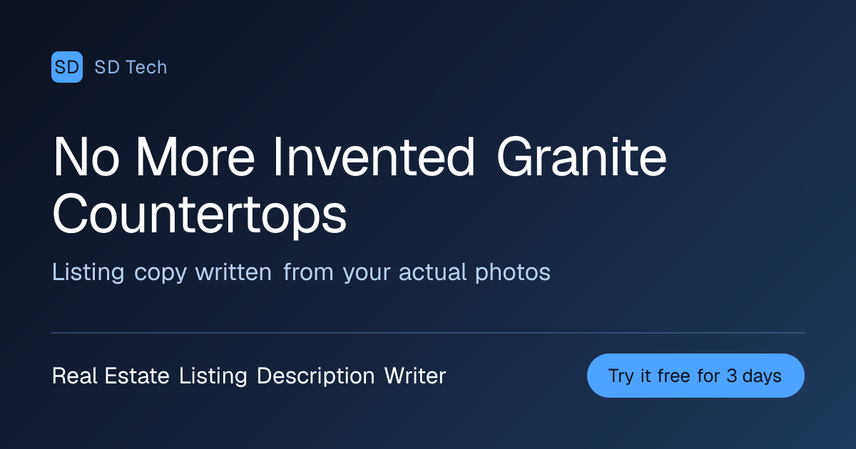 Real Estate Listing Description Writer — Listing copy that matches the photos, so you never correct an invented granite countertop.